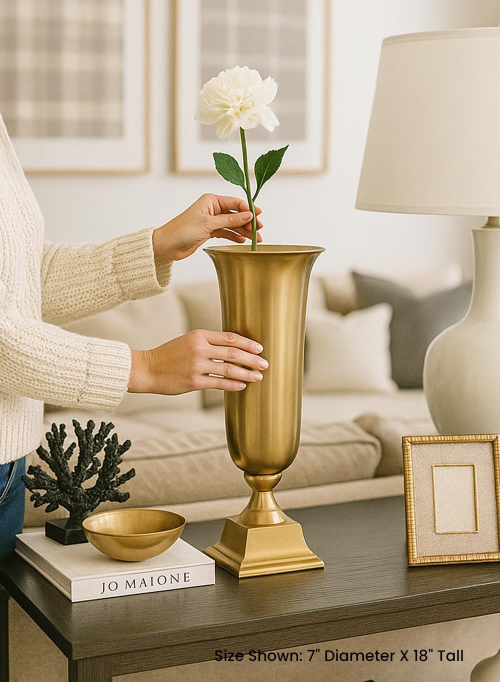 Serene Spaces Living 18-Inch Gold Pedestal Urn - Elegant Tapered Gold Vase for Flowers - Perfect as a Centerpiece for Home Decor, Weddings, Parties, and Events (Large- Pack of 1)